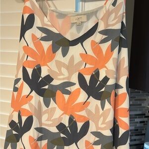LOFT Cream Leaf-Print Sleeveless Blouse